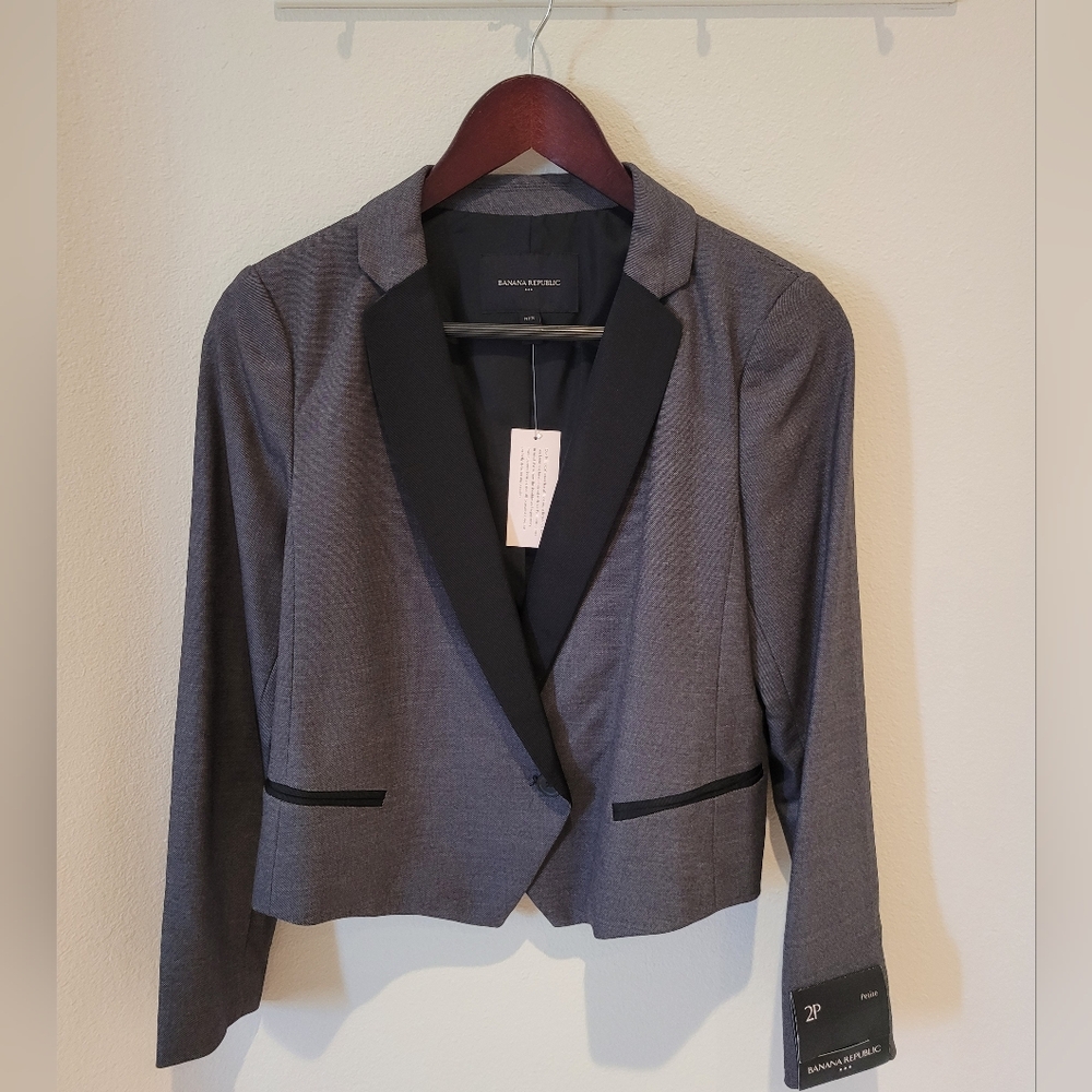Banana Republic Women's Charcoal and Black Blazer (Size 2 Petite)